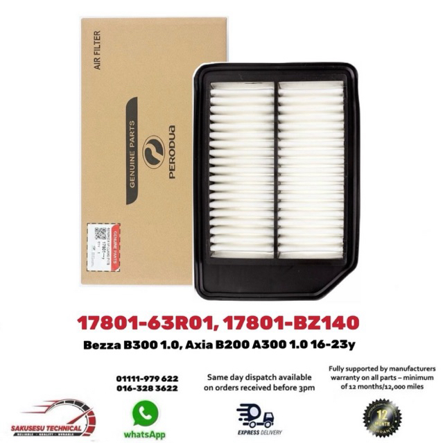 17801-63R01, 17801-BZ140 Perodua กรองอากาศสําหรับ Bezza B300 1.0, Axia B200 A300 1.0 16-23y