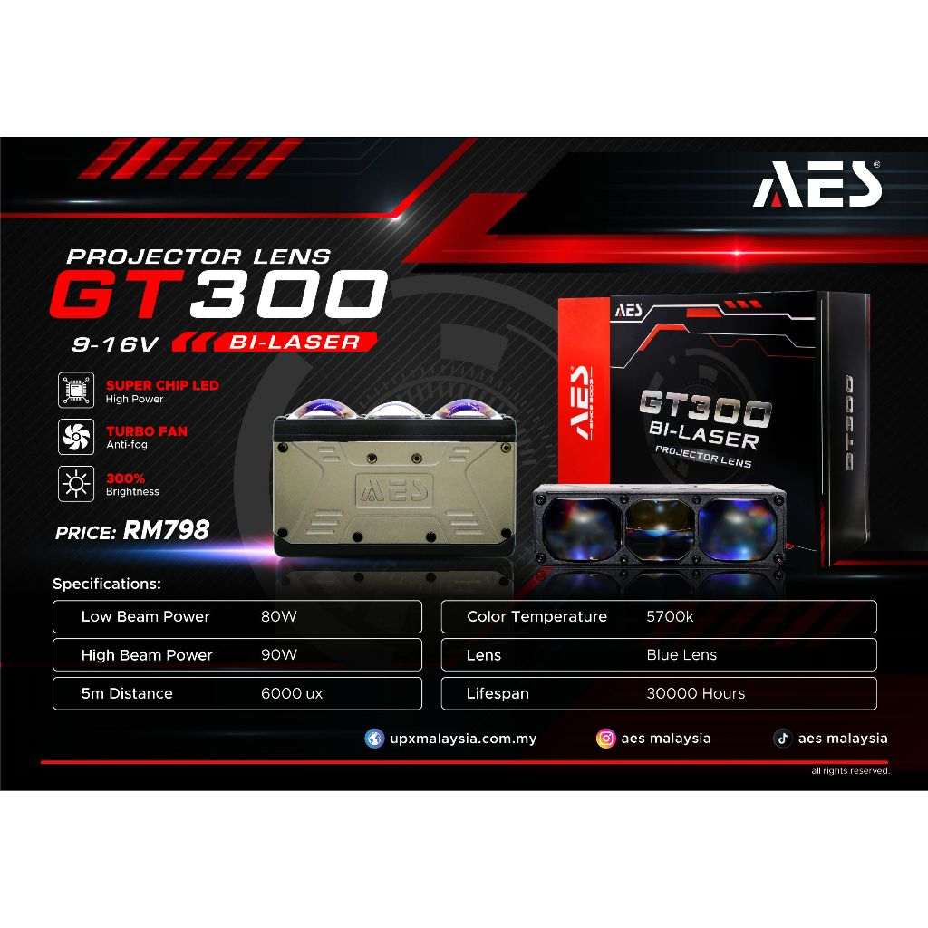AES GT300 เลนส์โปรเจคเตอร์ BI-LED AUX (4EYES)