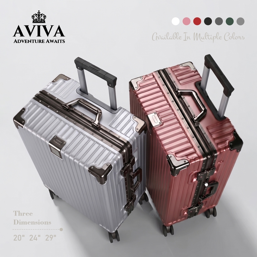 AVIVA 20/24/29 กระเป๋าเดินทางกรอบอลูมิเนียมระดับไฮเอนด์ใหม่, กระเป๋าเดินทางล็อคแบบรวมแบบฝัง, วัสดุ A