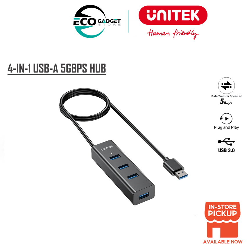 UNITEK ฮับ USB-A 4-in-1 (4*USB-A 5Gbps) พร้อมสาย 1.2M พร้อมพอร์ตชาร์จ USB-C 5V
