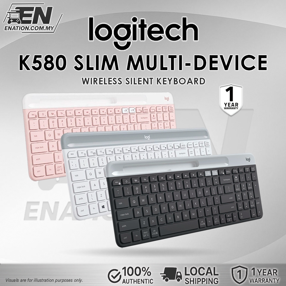 LOGITECH K580 SLIM คีย์บอร์ดไร้สายหลายอุปกรณ์ - GRAPHITE / OFF-WHITE / PINK