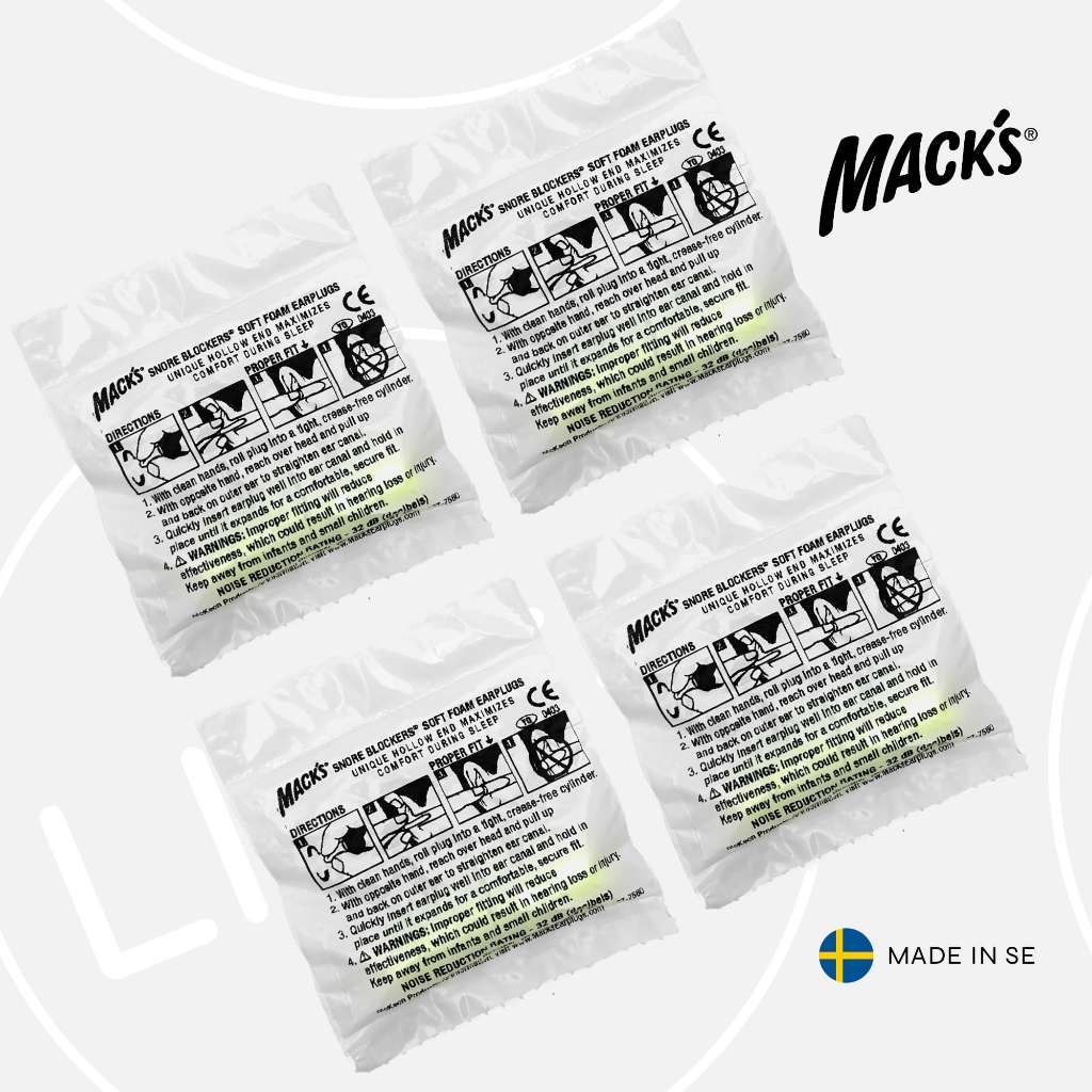 Mack's Snore Blockers Soft Foam Earplugs, 4 Pair | Ear Plugs For Sleeping Penutup Telinga 耳塞防噪音睡眠