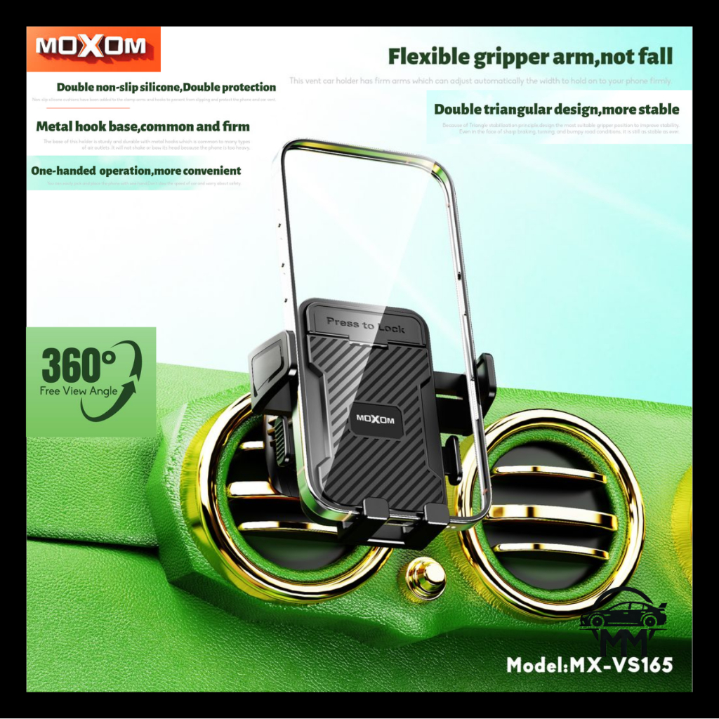MOXOM VS165 MINI NON-SLIP AIRCON VENT ที่วางโทรศัพท์ในรถยนต์ป้องกันคู่หมุนได้ 360 องศา ADJUSTABLE