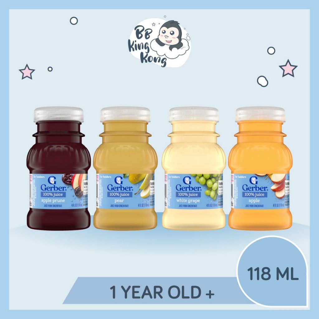 BB King Kong Gerber Jus 100% Apple / Pear / White Grape / Apple Prune Juice 118ml Bottle Baby Juice 