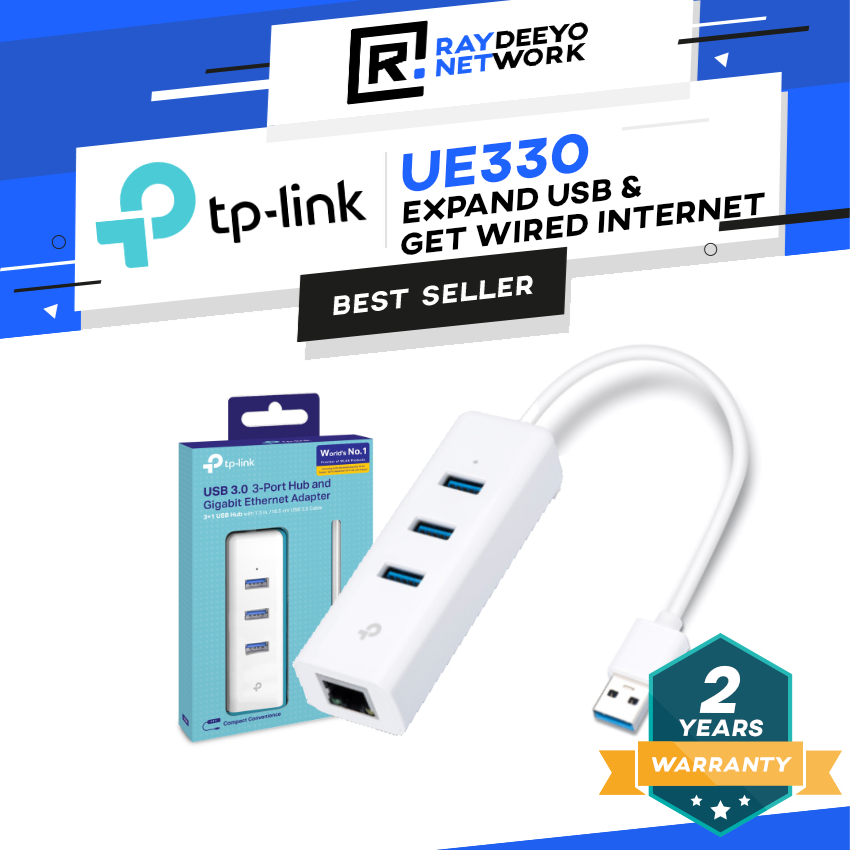 TP-LINK UE330 ฮับ USB 3.0 3 พอร์ตพร้อมอะแดปเตอร์ Gigabit Ethernet