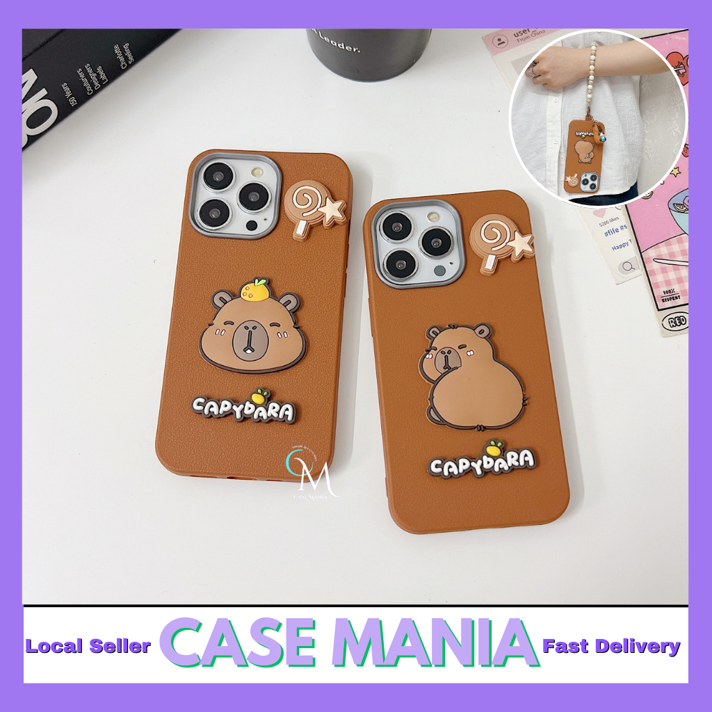 Vivo Y21T Y27s Y33s Y33T Y35 Y36 Y78 T1x Fon Sarung Lembut หนังสีน้ําตาลน่ารัก Capybara 3D โซ่โทรศัพ
