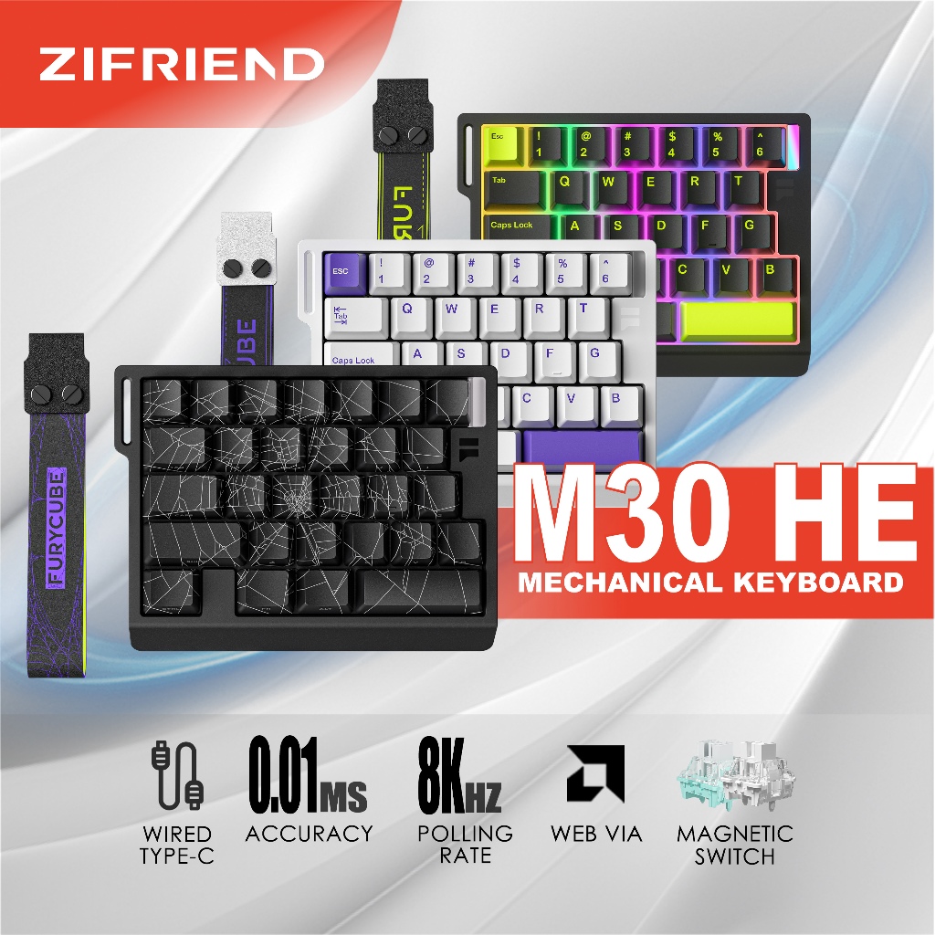 FURYCUBE M30 HE คีย์บอร์ดแม่เหล็กแบบมีสาย RGB Backlight Gaming 3 Pin Hot Swappable กันน้ํา
