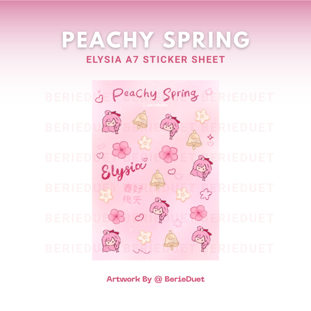 แผ่นสติ๊กเกอร์ Peachy Spring Elysia - ศิลปะพัดลม BerieDuet Honkai Impact 3rd Hi3