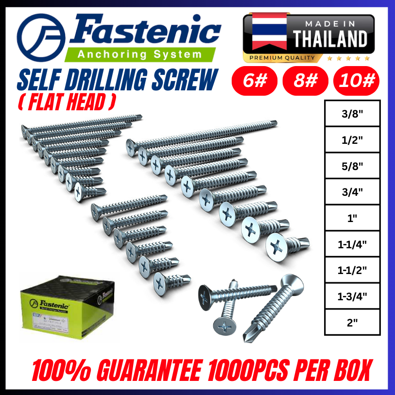 (กล่อง/KOTAK) FASTENIC FLAT HEAD SELF DRILLING SCREW (SDF) 1000PCS /SCREW SHERA/SKRU SHERA/SCREW BES