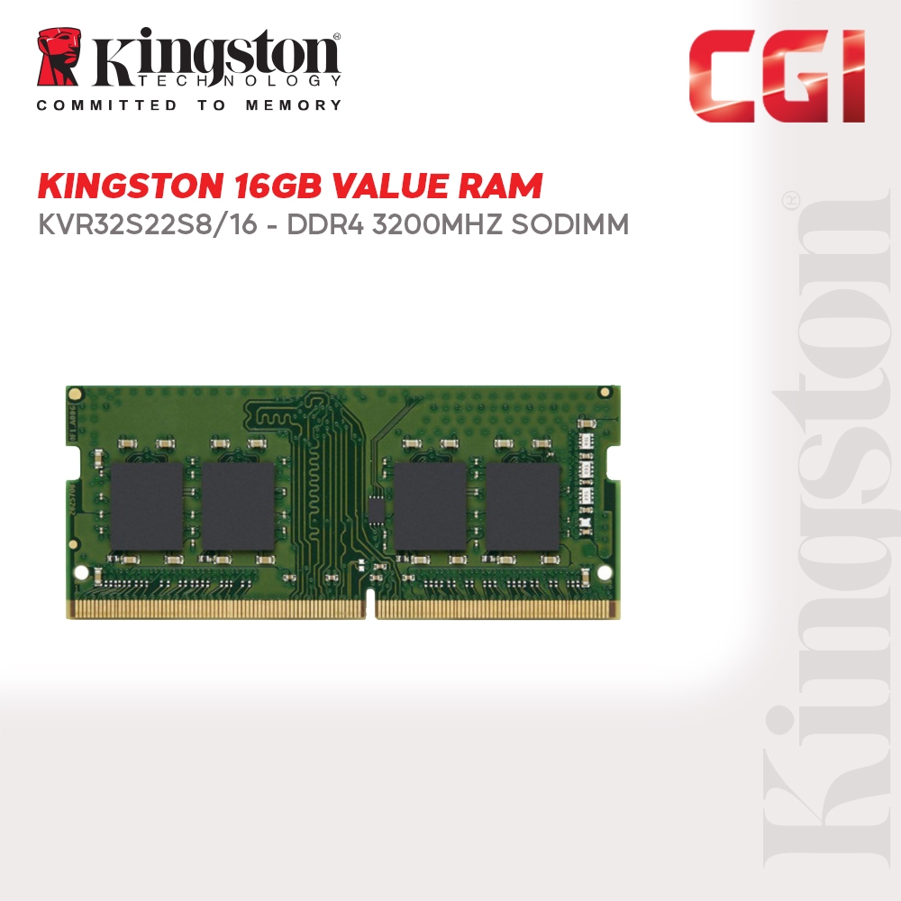Kingston 16GB DDR4 3200Mhz Sodimm Value Ram - KVR32S22D8/16 / KVR32S22S8/16