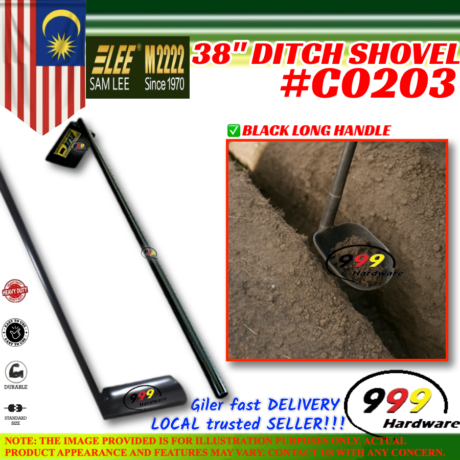 999 SAMLEE 38" metal ditch shovel iron handle/ metal drain scoop/ darin hoe/ cap bumi/ drainage shov