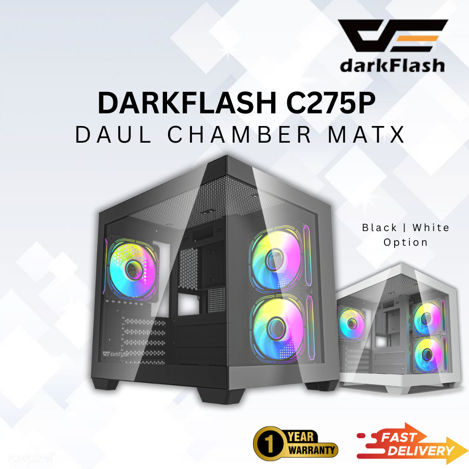 DARKFLASH C275P DUAL CHAMBER M-ATX PC CASE 3x ARGB FANS & ARGB HUB รวม