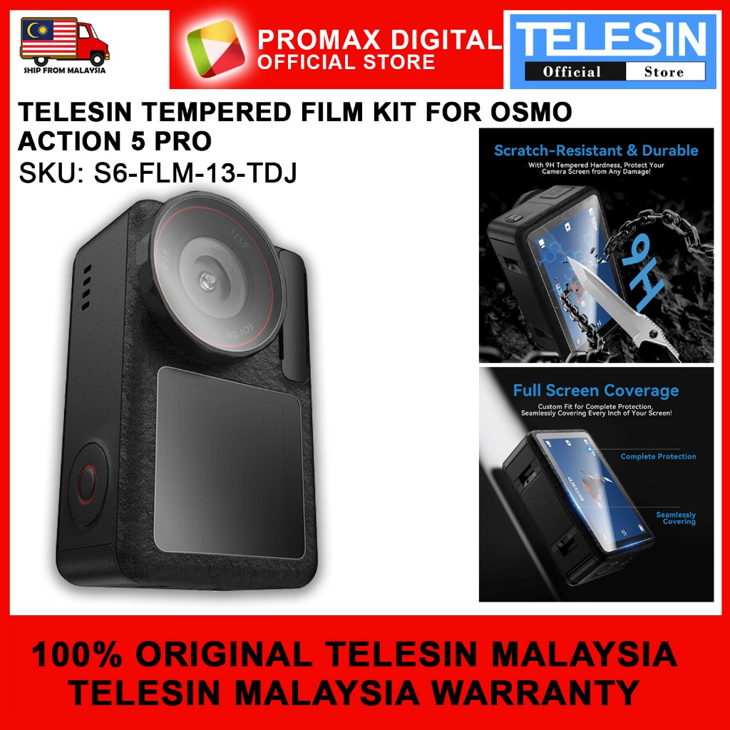 TELESIN S6-FLM-13-DJ TEMPERED GLASS SCREEN PROTECTOR สําหรับ OSMO ACTION 5 PRO