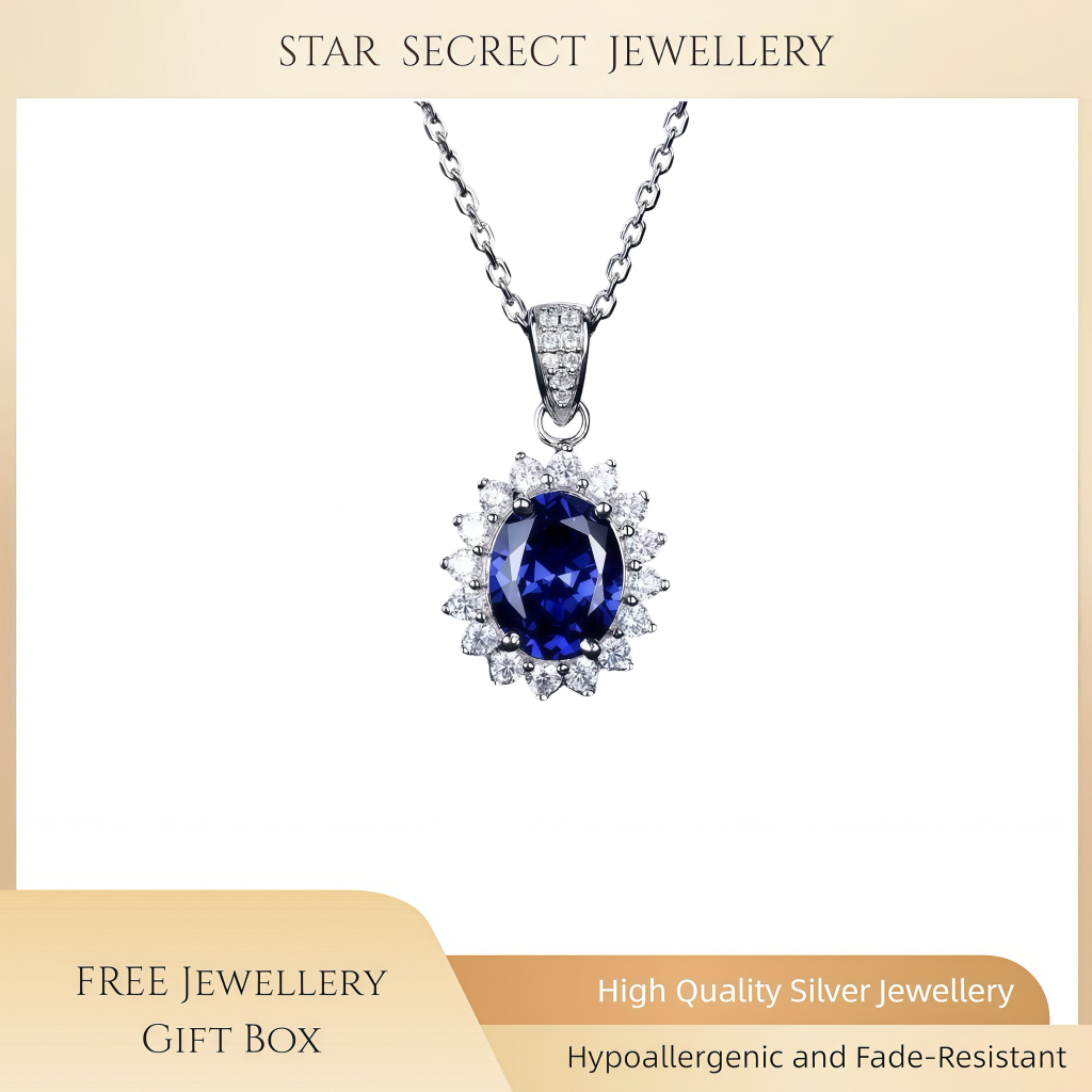 สร้อยคอเงิน Oval Blue Sapphire Diamond S925