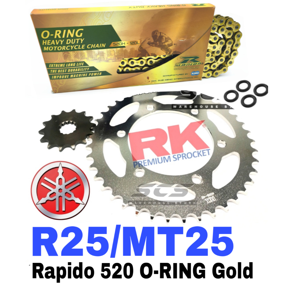 ชุดเฟืองโซ่ RAPIDO YAMAHA R25 MT25 520 RAPIDO O-Ring โซ่ทอง F14-16T R40-46T V1-V2 Rantai Emas ORNtai