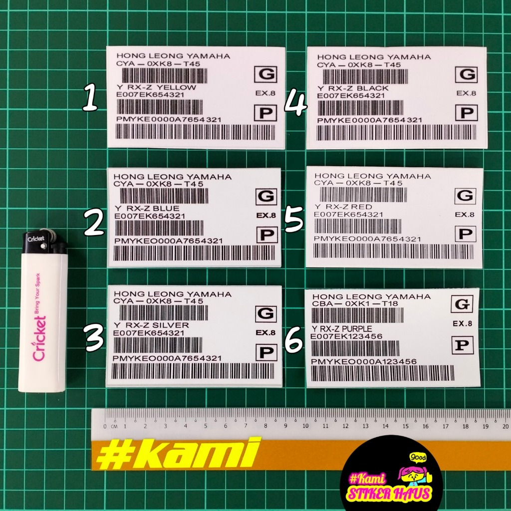 สติ๊กเกอร์บาร์โค้ด เอก Yamaha RXZ (แดง/น้ําเงิน/เงิน/ม่วง/เหลือง/ดํา) สติ๊กเกอร์ ekor rxz สติ๊กเกอร์