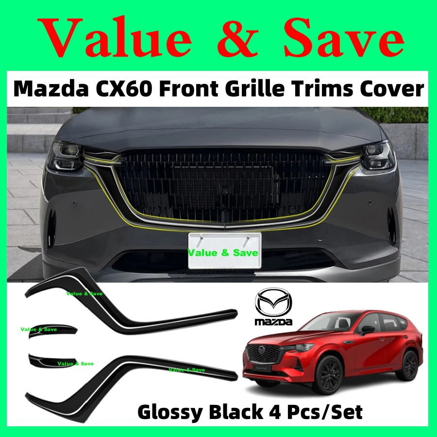 Mazda CX-60 CX-80 ด้านหน้า Grille Contours Trims ฝาครอบ Glossy สีดําสุทธิตกแต่ง Strip ด้านหน้า Grill