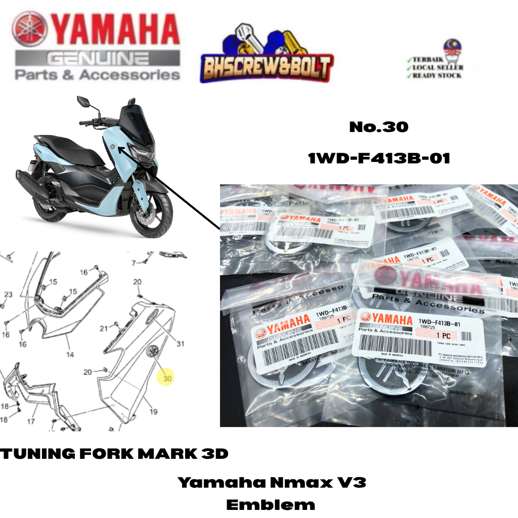 Yamaha Logo Emblem Nmax V3 Tuning Fork Mark 3D /MT25 Yamaha Emblem Logo 1WD-F413B-01