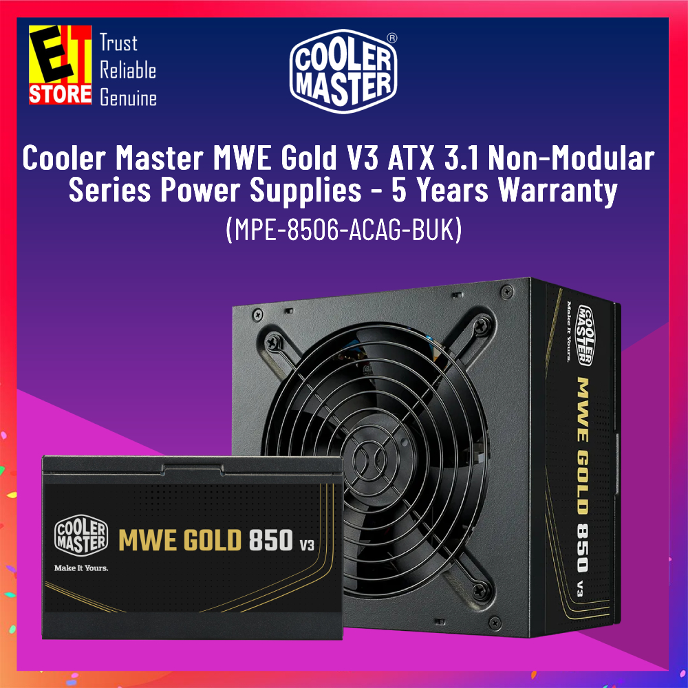Cooler Master MWE Gold V3 ATX 3.1 Non-Modular Series Power Supplies - MPE-8506-ACAG-BUK