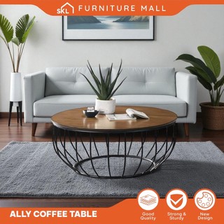 SKL Furniture SOLID WOOD Big Round Coffee Table Solid Top With Metal Leg meja kopi dgn kaki besi homeodern Industrial