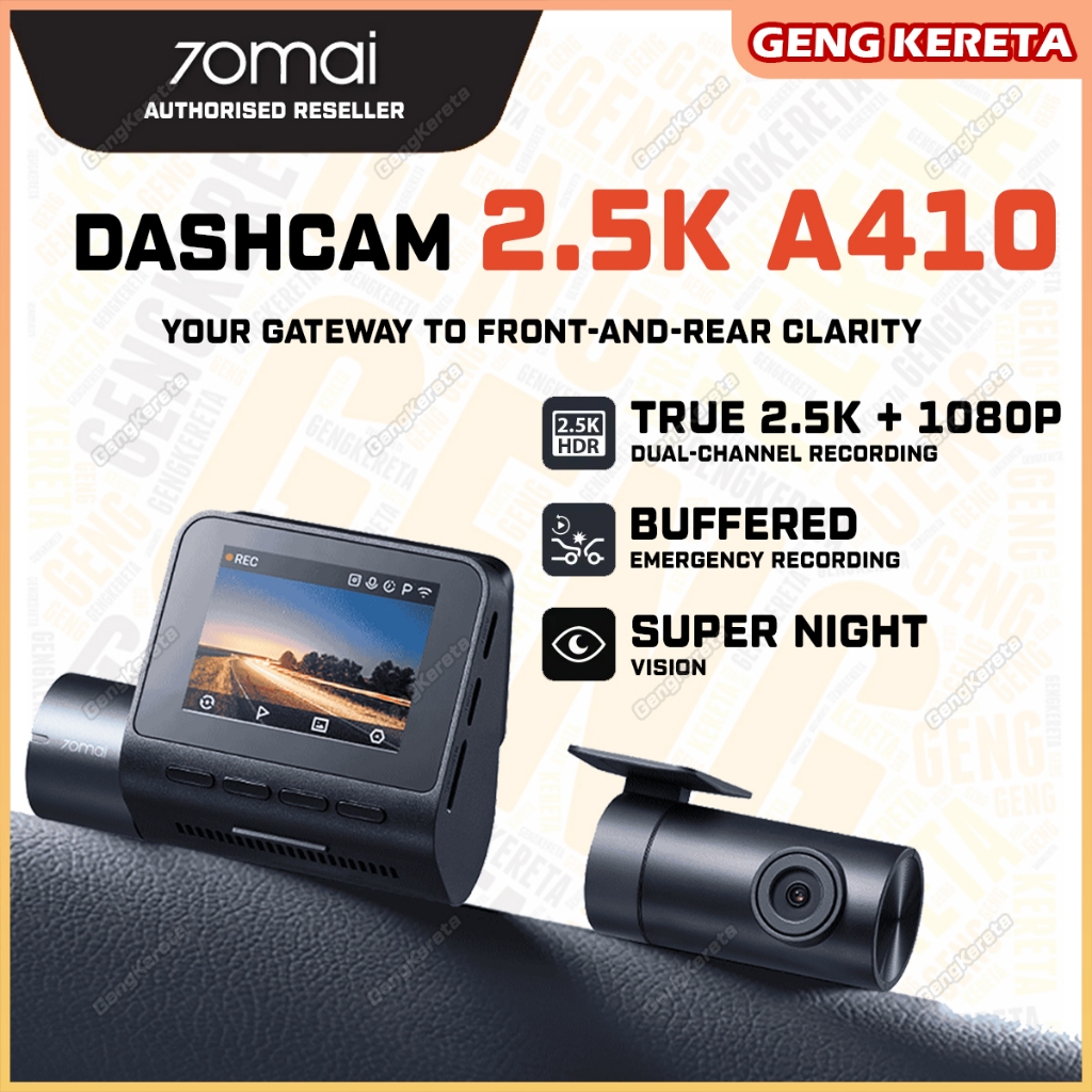 70mai Dash Cam A410 2.5K+1080P Dual Dash Camera พร้อม HDR Night Vision
