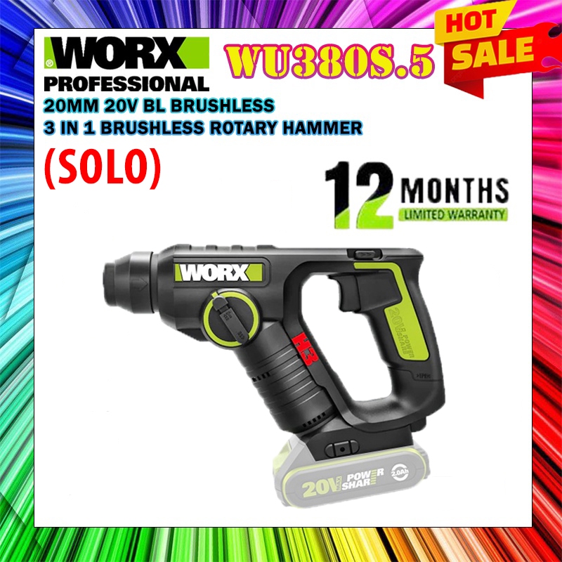 WORX WU380S.5 BRUSHLESS ROTARY HAMMER BRUSHLESS 20V CORDLESS ROTARY HAMMER WU 380S.5 (SOLO)