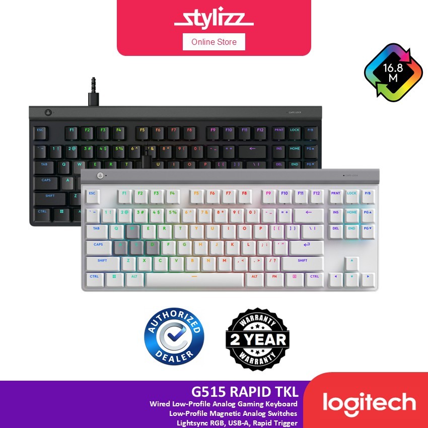 LOGITECH G515 RAPID TKL WIRED LOW-PROFILE ANALOG คีย์บอร์ดเกม - LIGHTSYNC RGB, USB-A, สวิตช์แม่เหล็ก