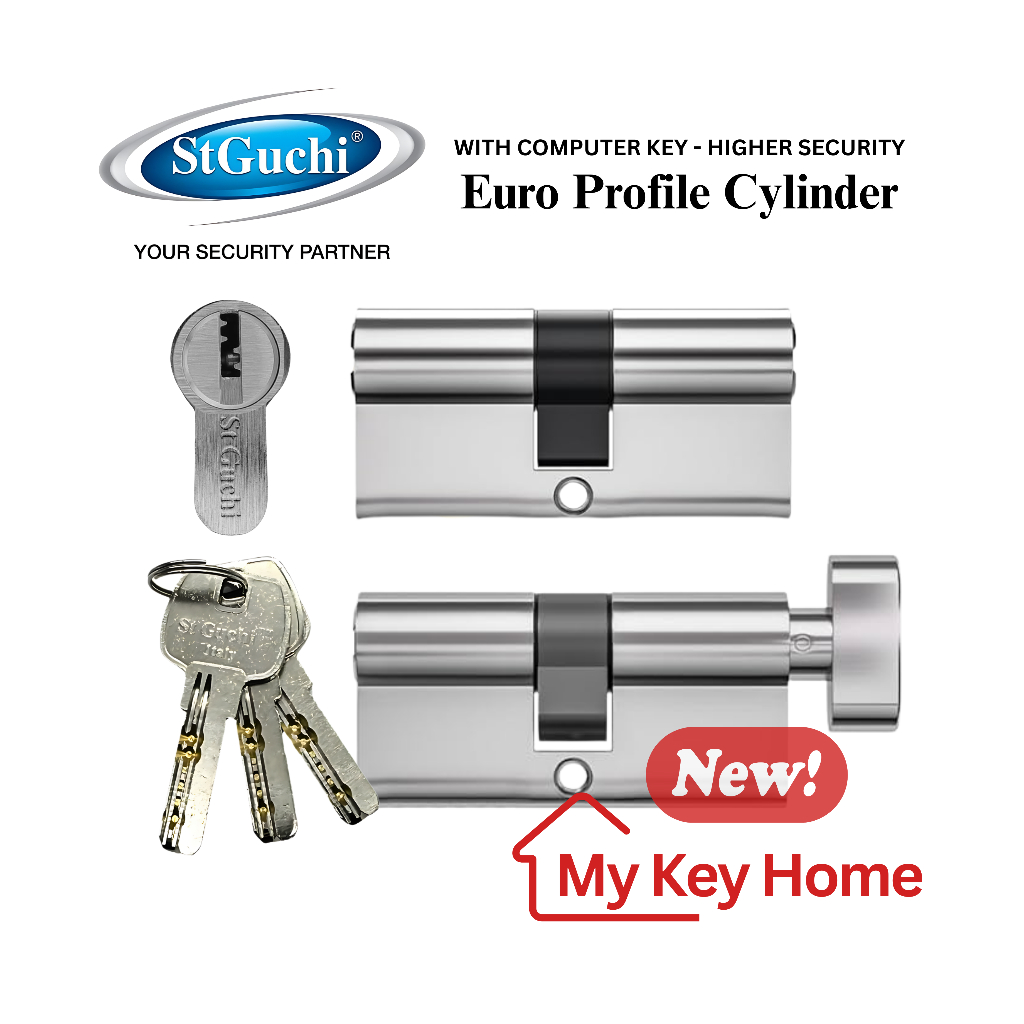 St Guchi Euro Profile กระบอกล็อคประตูรักษาความปลอดภัยสูงพร้อมกุญแจคอมพิวเตอร์ขนาด 60 มม. - 70 มม.