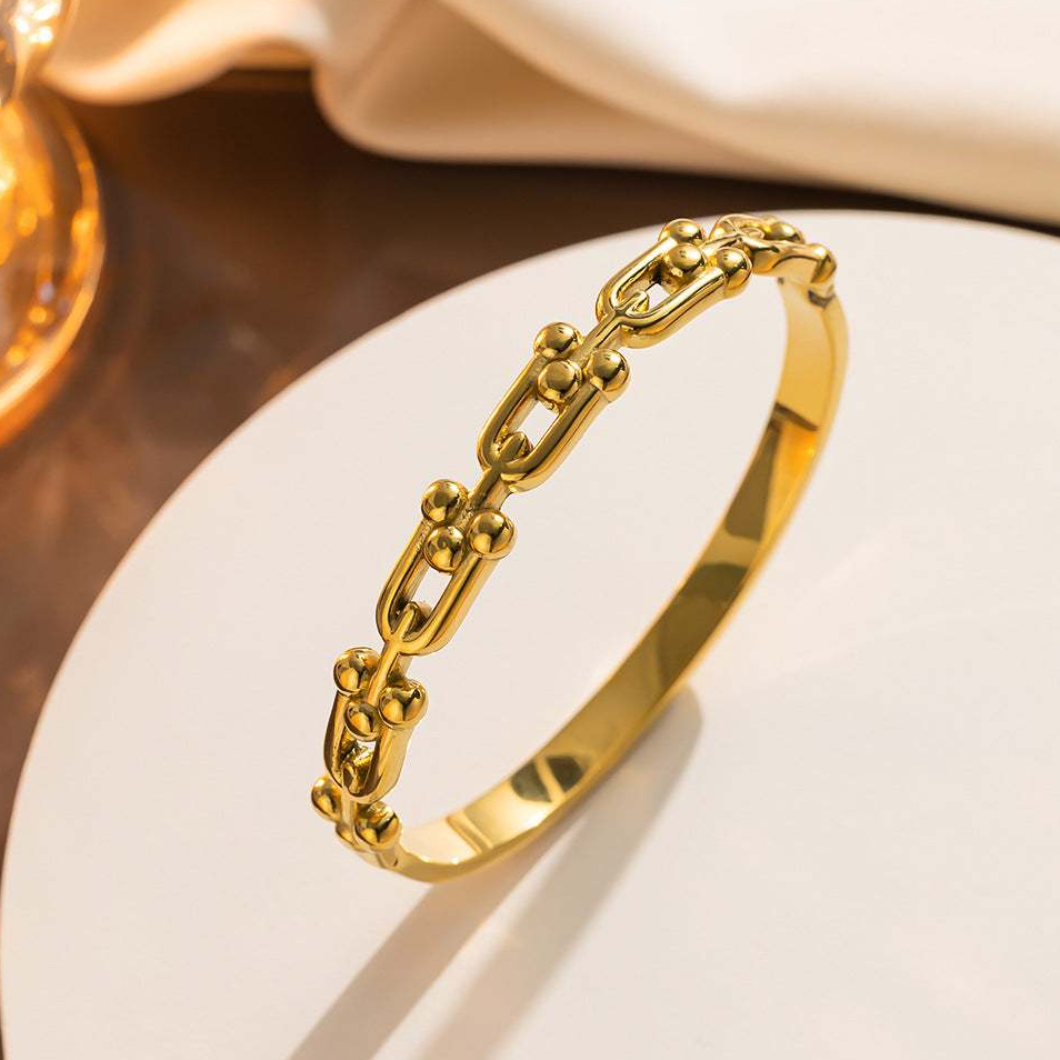 HARDWARE HORSESHOE BANGLE TITANIUM STEEL EMAS GOLD GELANG TANGAN ANTI KARAT JEWELERY