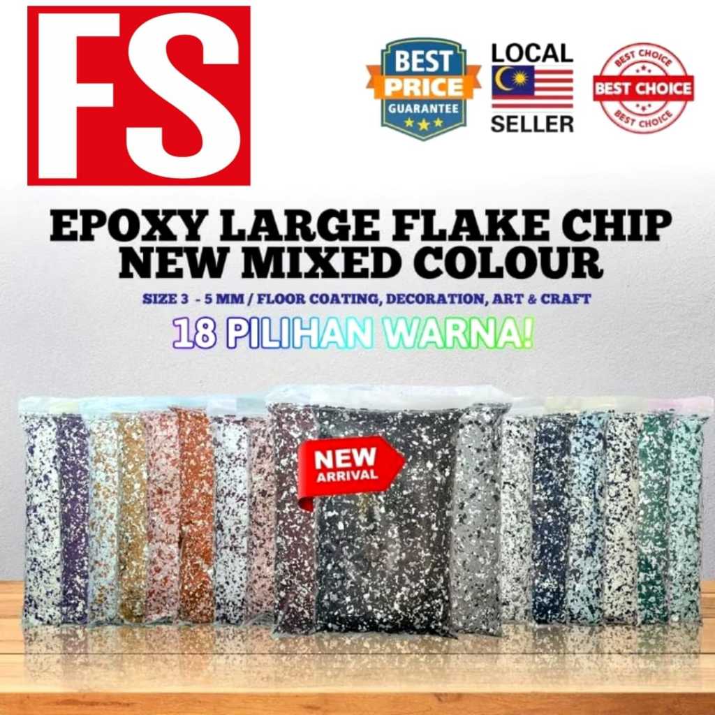 EPOXY FLAKE MIXED COLOUR CHIP LARGE 3-5MM ( 1000GRAM/1.0KG )