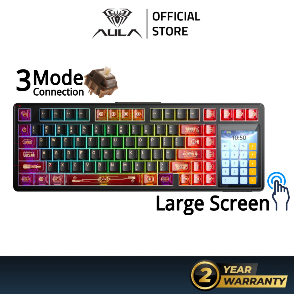 AULA L99 คีย์บอร์ดแบบกลไก 3.98 นิ้วหน้าจอสัมผัส Tri-mode ปะเก็นไร้สาย Hot-swap เพลง RGB