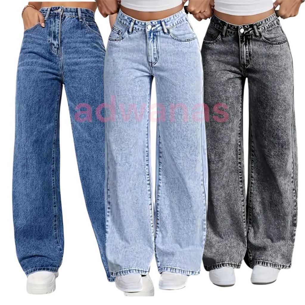 Gigi Hadid กางเกงยีนส์ขากว้างยาว palazo acid wash kain ผ้าเดนิม dgn คุณภาพระดับพรีเมียม