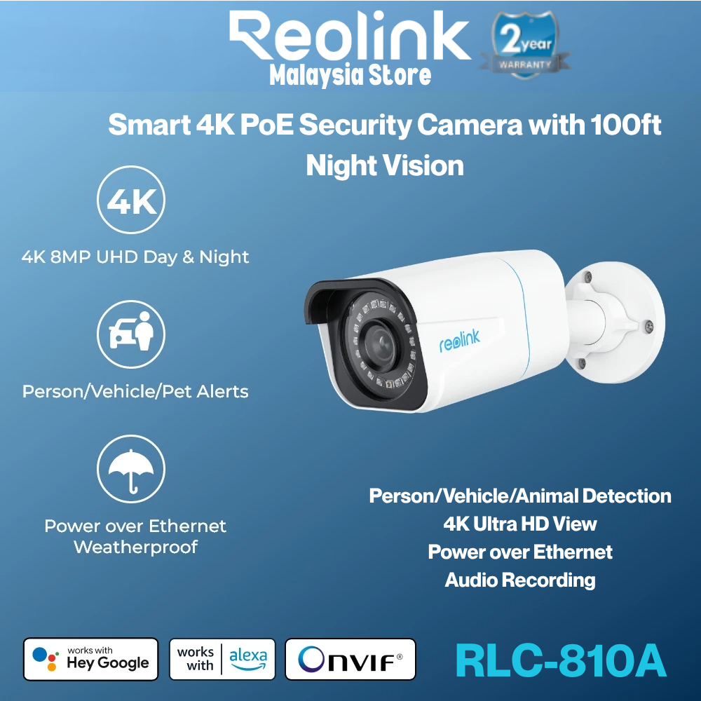 Reolink RLC-810A P330 4K 8MP PoE กล้องรักษาความปลอดภัยในร่มกลางแจ้ง Person/การตรวจจับยานพาหนะ Weathe