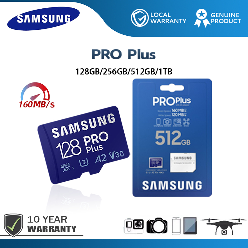 SAMSUNG Pro Plus 128GB/256GB/512GB/1TB UHS-I Micro SD Card อ่านสูงสุด 180MB/s เขียนสูงสุด 120MB/s