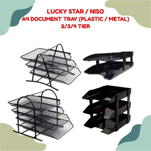 [LUCKY STAR / NISO] A4 DOCUMENT TRAY / TINGKAT PAPER TRAY 2 TIER / 3 TIER / 4 TIER (PLASTIC / METAL 