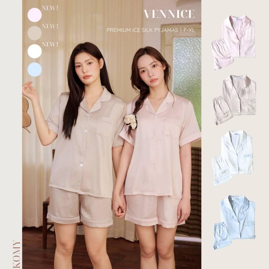 KOMY VENNICE PYJAMAS SET COLLECTION(ICE SILK PYJAMAS/ เกาหลีสไตล์ PYJAMAS/ เวอร์ชั่นเกาหลีสีพอง/ การ
