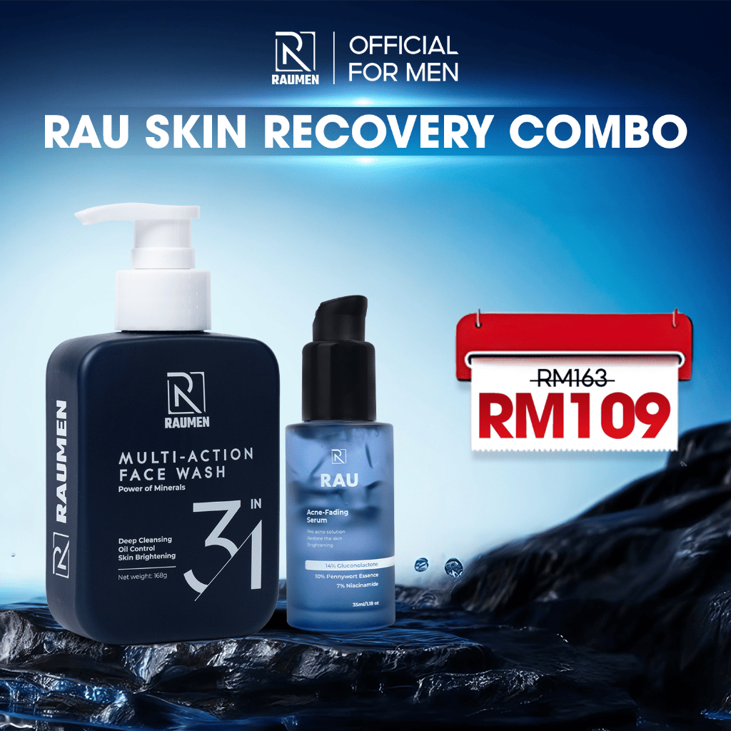 RAUMEN Acne Fading 30ml + Mens Face Wash 168ml, Best Acne Scar Removal & Deep Cleansing Skincare Set