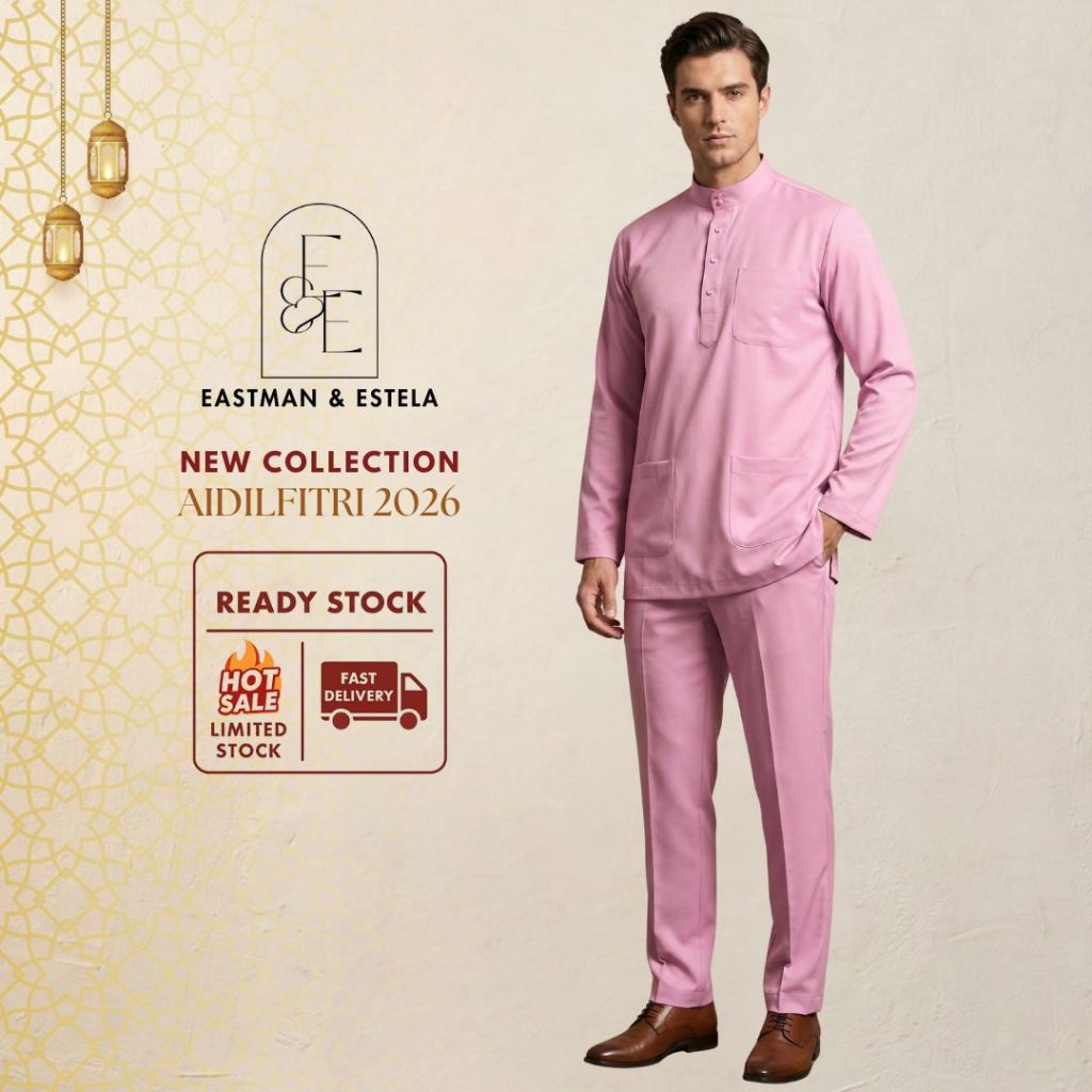 🔥 🔥 BAJU MELAYU CAKAK MUANG ABRAHAM SLIM FIT (DUSTY PINK) (BAJU RAYA 2026 VIRAL)