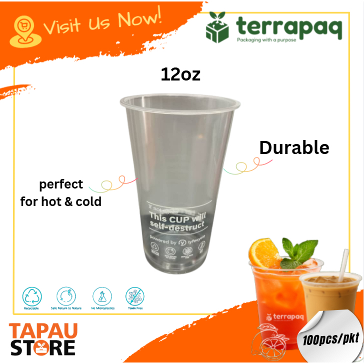 Terrapaq Biodegarable Plastic Cup 12oz/16oz/22oz (100 ชิ้น)(50 ชิ้น)