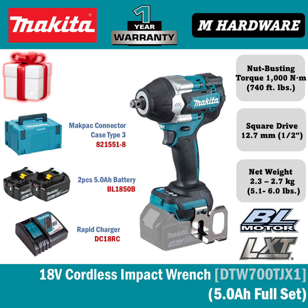 MAKITA 18V Cordless Impact Wrench 12.7 mm (1/2")  DTW700TJX1/ DTW700ZX1 / DTW700