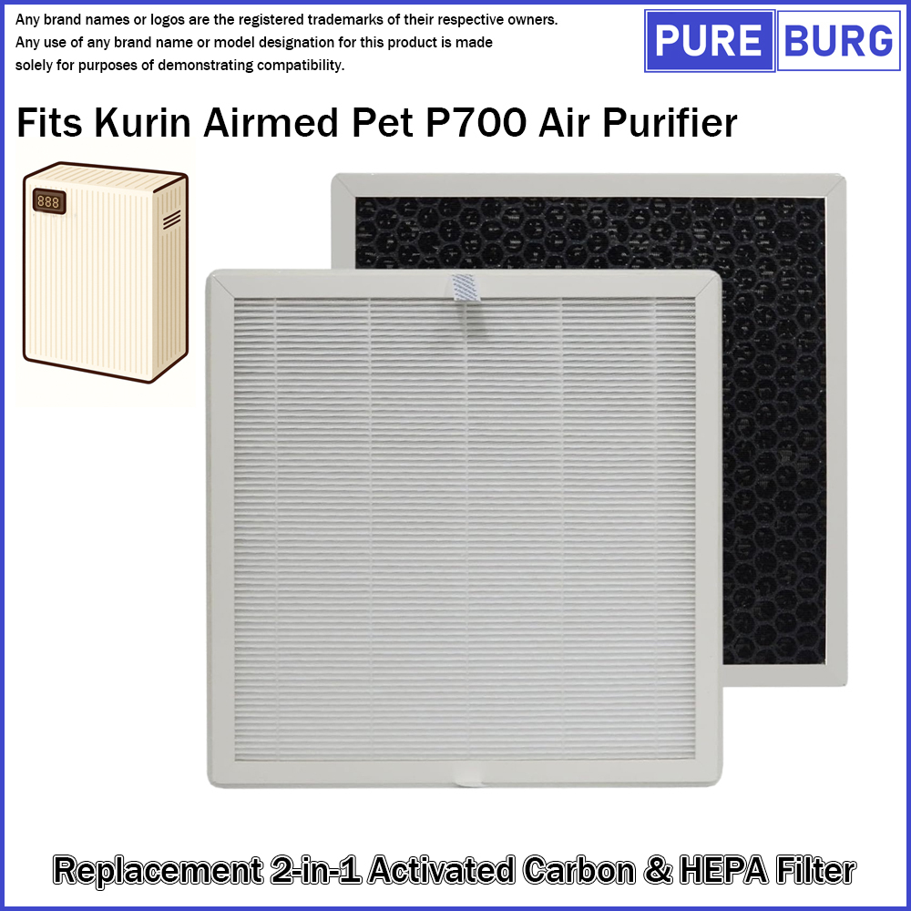 เหมาะกับ Kurin Pet P700 เครื่องฟอกอากาศ HEPA & ถ่านกัมมันต์ 2-in-1 กรองอากาศทดแทน