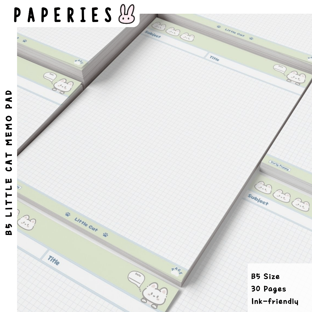 Paperies B5 Little Cat Memo Pad Minimal Planner Notepad 30 แผ่นหมึกเขียน PadLi
