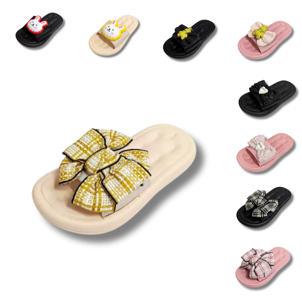 Ribbon Dots Bowknot Rabbit Slipper Bear Selipar Budak Perempuan Kids Slipper Girl Slipper Soft Soled