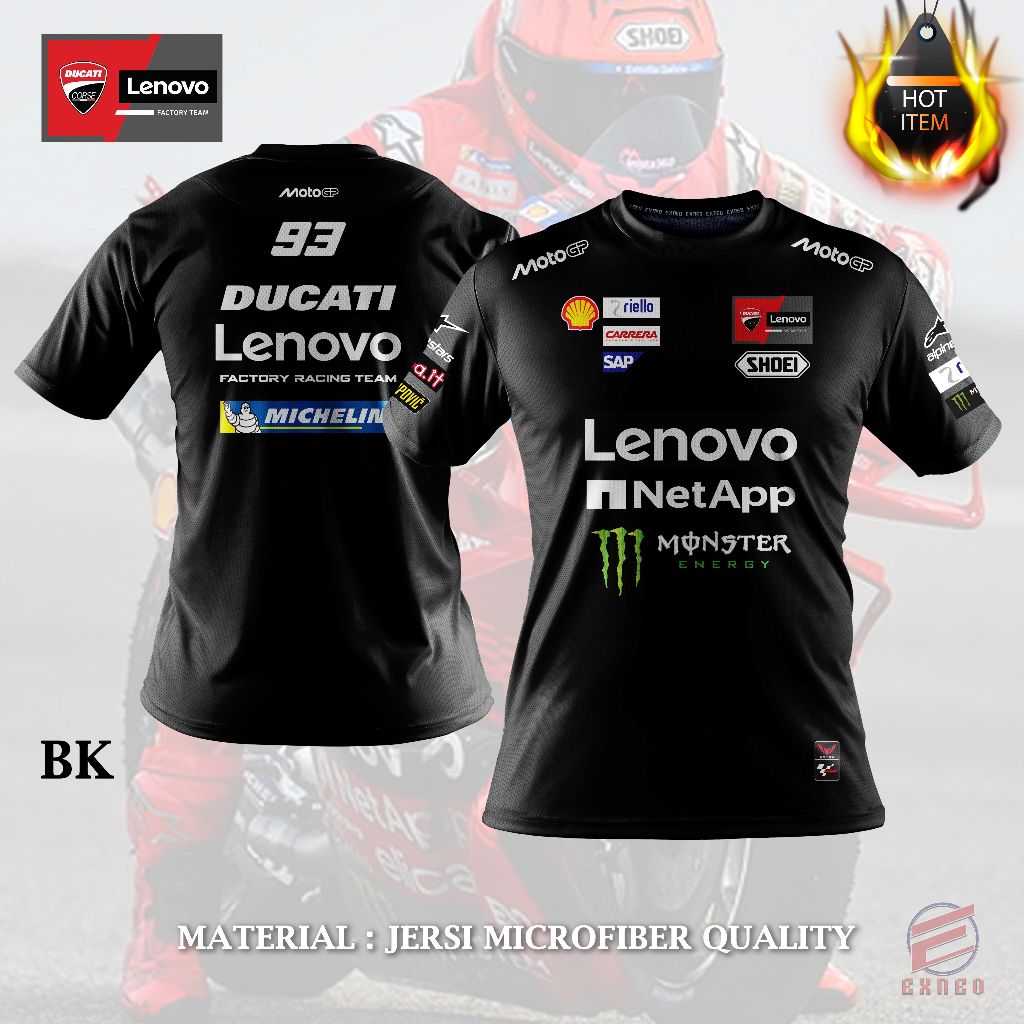 เสื้อยืดคุณภาพไมโครไฟเบอร์ Baju Motogp MM93 Ducati Racing Team TShirt Graphic Tee