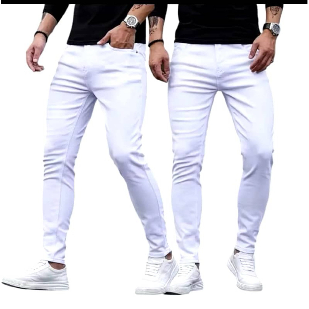 MENS LONG PANTS MENS WHITE LONG PANTS กางเกงยีนส์สีขาวผู้ชาย