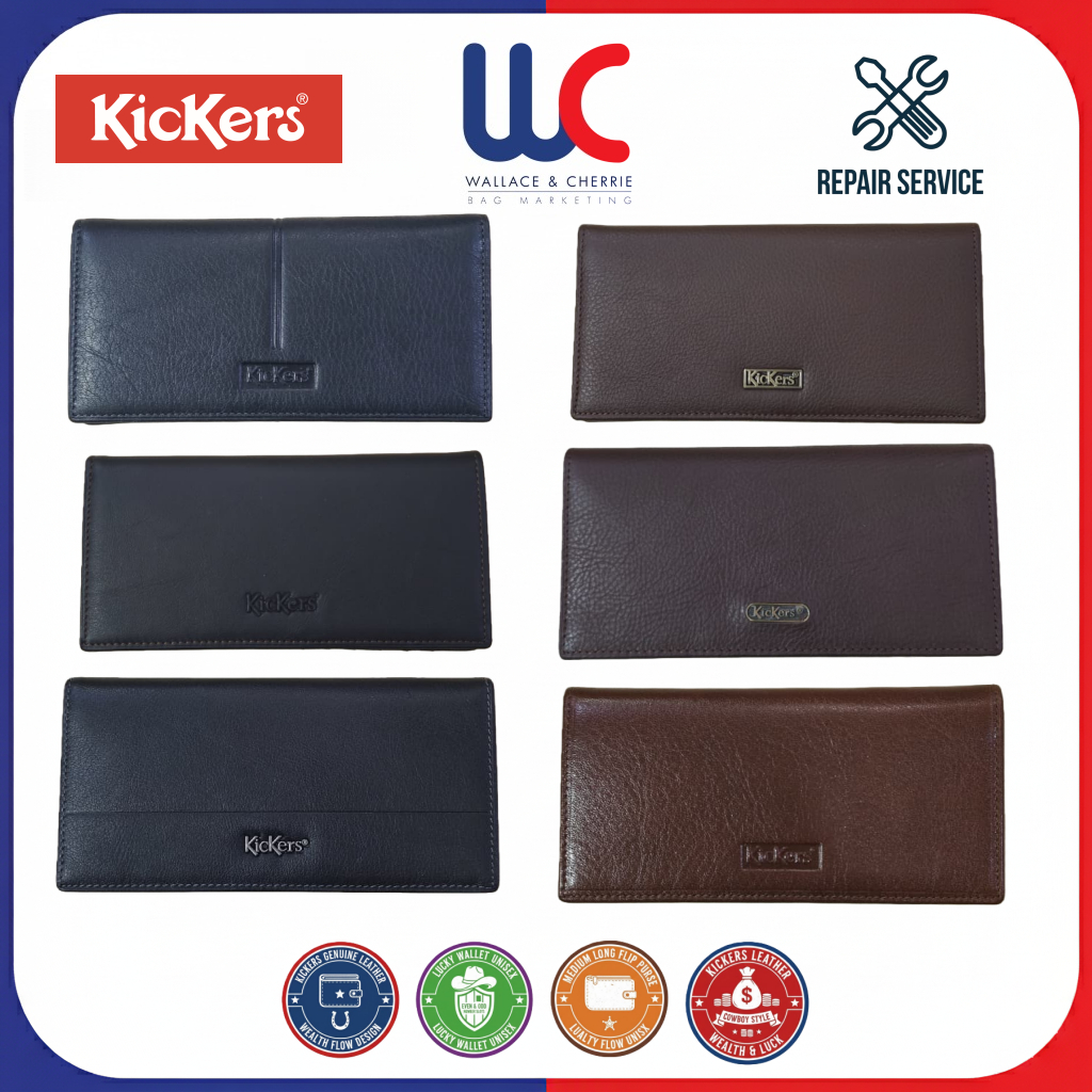 Kickers Genuine Leather Medium Long Slim Wallet Flip Purse Wealth Flow Design | Lucky Wallet Unisex