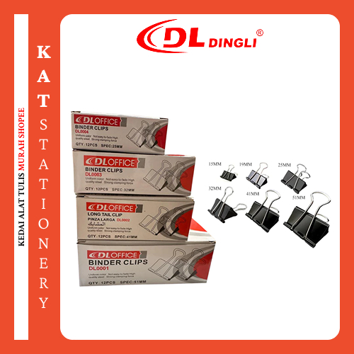 DINGLI BINDER CLIP DOUBLE สีดําคลิปคลิป HITAM BULLDOG CLIP
