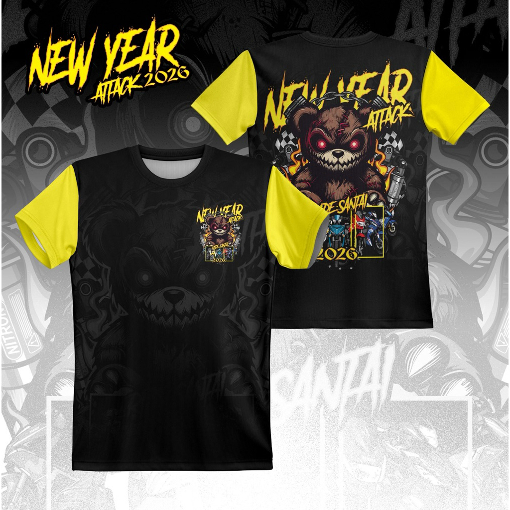 Newyear Attack 2026 เสื้อยืดระเหิด • Baju Newyear 2026 • Baju Ride Newyear 2026