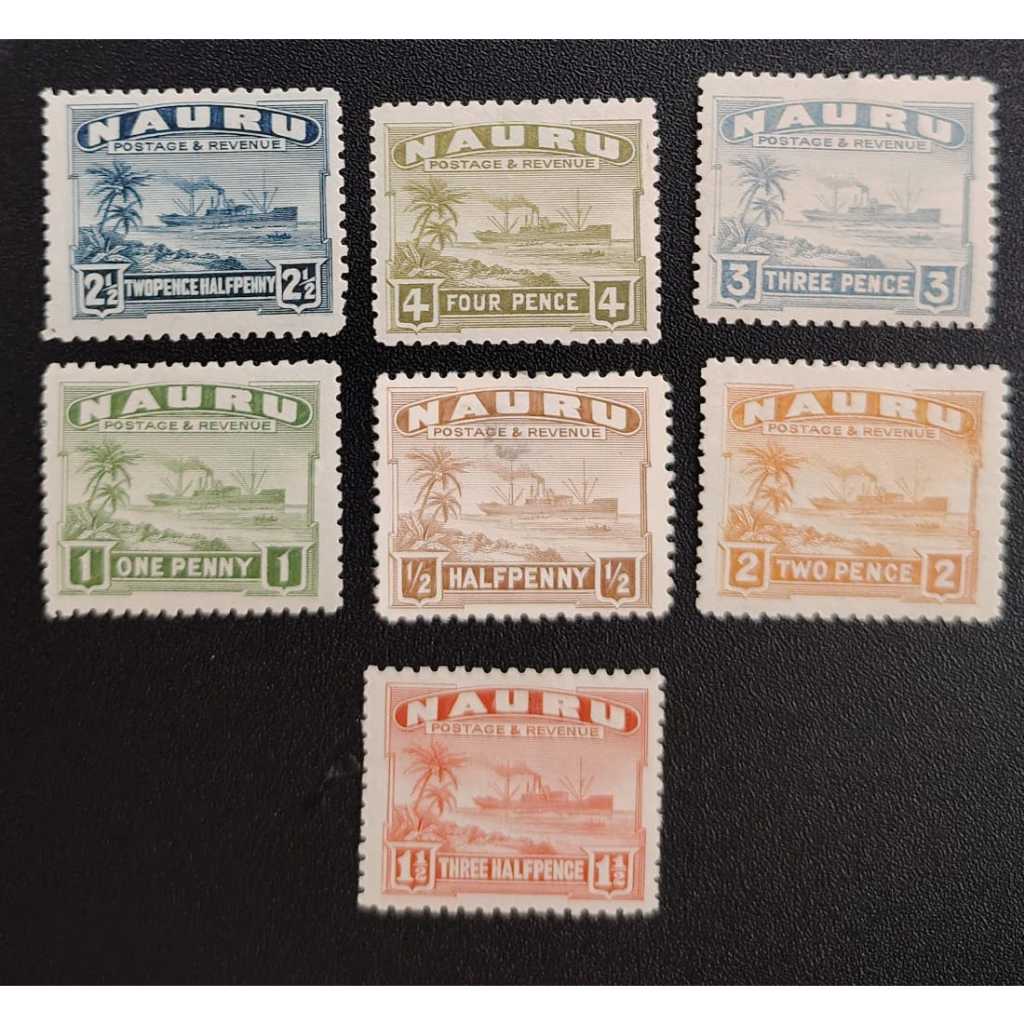 NAURU , 1937 -1947 Coastline , MINT, LOOSE STAMP, 7 ชิ้นเท่านั้น! FOXING HINGED !