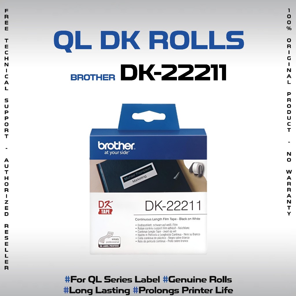 BROTHER DK-22211 ฟิล์มสีขาวต่อเนื่อง (29mm) สําหรับ QL-800 QL-700